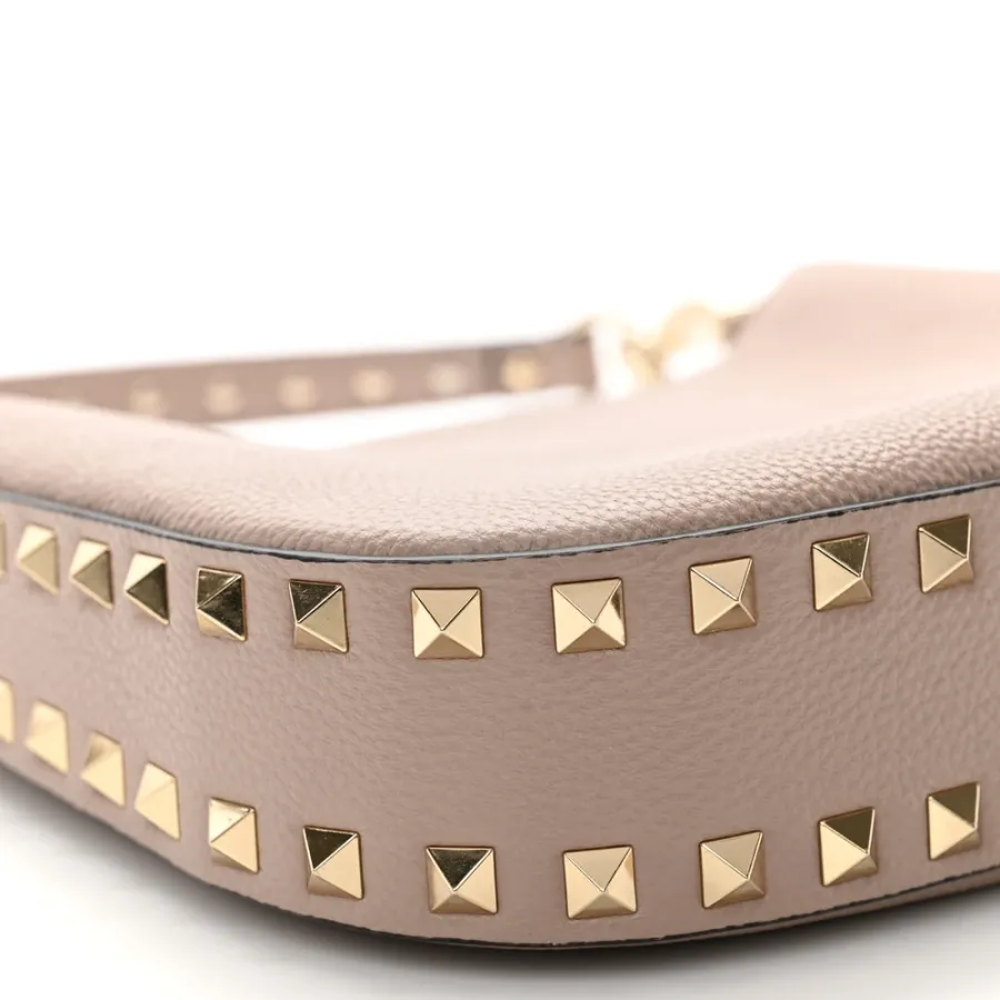 Valentino Garavani Mini Rockstud Hobo Poudre Grainy Calfskin Leather Gold Hardware