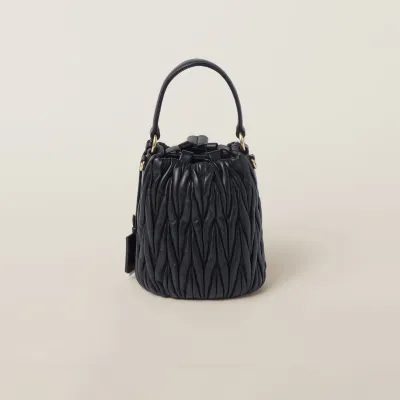 Miu Miu Matelassé Quilted Lambskin Leather Black Bucket Bags