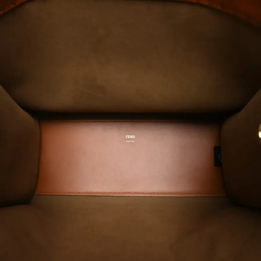 Fendi Medium Fendi Sunshine Shopper Tote Cuoio King Vitello Leather & Plexiglass Gold Hardware