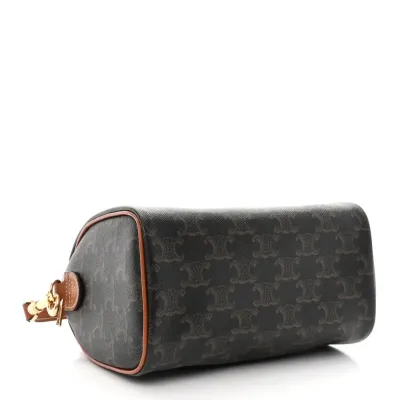 Celine Small Boston Bag Tan Triomphe Canvas & Calfskin Leather