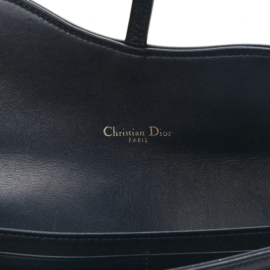 Dior Mini Saddle Chain Long Wallet Blue Oblique Canvas Gold Hardware