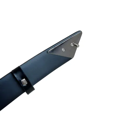 Prada Men' s Triangled Buckle Belt In Black Smooth Calfskin With Silver Hardware 33mm