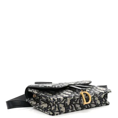 Dior Mini Saddle Belt Bag Blue Oblique Canvas Brass Hardware