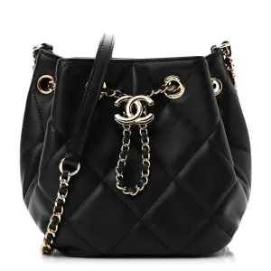 Chanel CC Dweller Drawstring Bucket Small Black Quilted Lambskin Leather Light Gold Hardware
