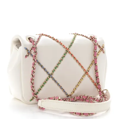 Luxury Entwined Chain Flap Bag | White Multicolor