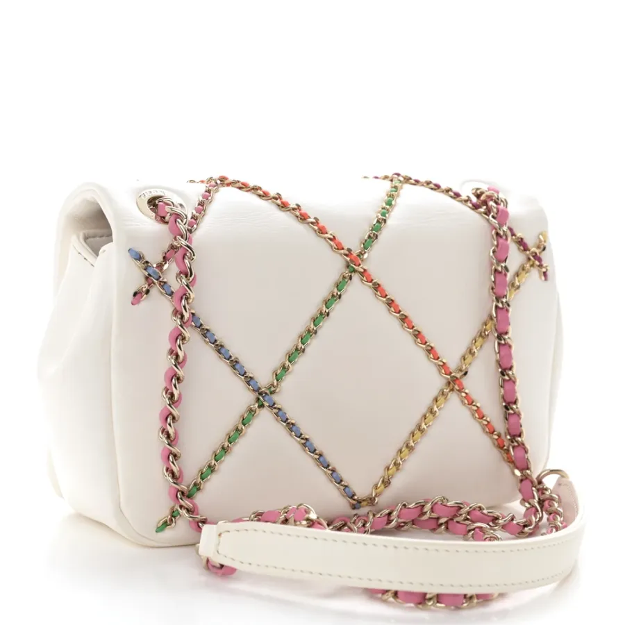 Luxury Entwined Chain Flap Bag | White Multicolor