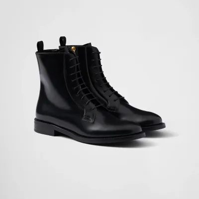 PRADA Black shiny leather ankle boots