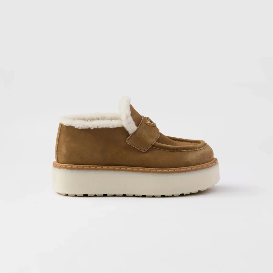 PRADA Cinnamon suede leather loafers