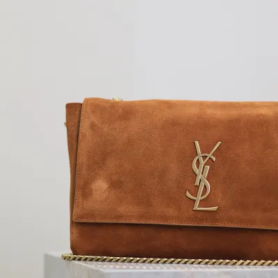 Saint Laurent Khaki Kate Reversible Chain Bag (Suede & Smooth Leather / Suede & Crocodile Pattern) Crossbody Bags