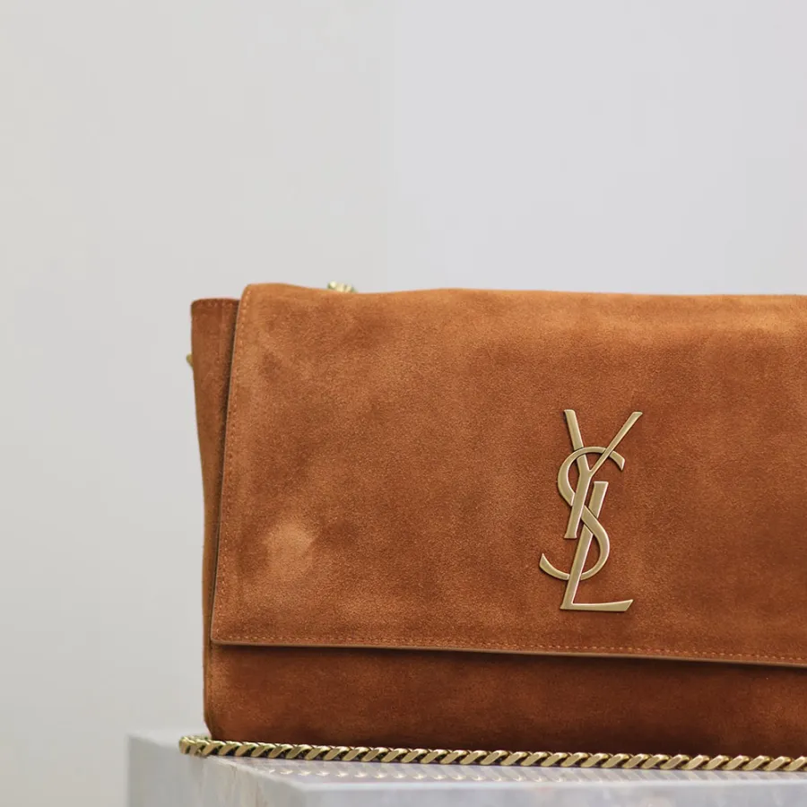 Saint Laurent Khaki Kate Reversible Chain Bag (Suede & Smooth Leather / Suede & Crocodile Pattern) Crossbody Bags