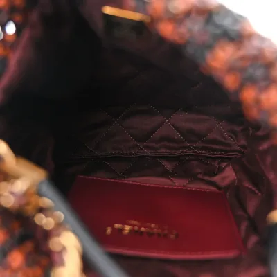 Chanel Mini Black / Light Brown / Burgundy Chanel 22 Calfskin Leather Macrame Aged Gold Hardware