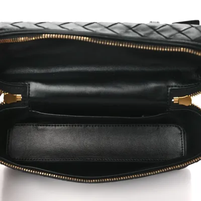 Bottega Veneta Medium Intrecciato Bang Bang Vanity Case Black Calfskin Leather Gold Hardware