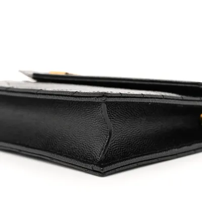 Saint Laurent Envelope Chain Wallet Black Chevron Monogram Grain De Poudre Matelasse Leather Gold Hardware