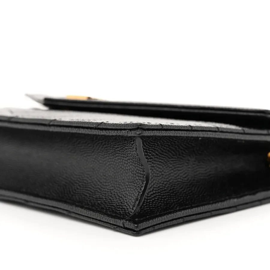 Saint Laurent Envelope Chain Wallet Black Chevron Monogram Grain De Poudre Matelasse Leather Gold Hardware