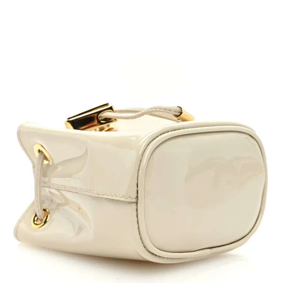 Prada Mini Metal Triangle Logo Drawcord Pouch Shoulder Bag Avorio Vernice Leather Gold Hardware