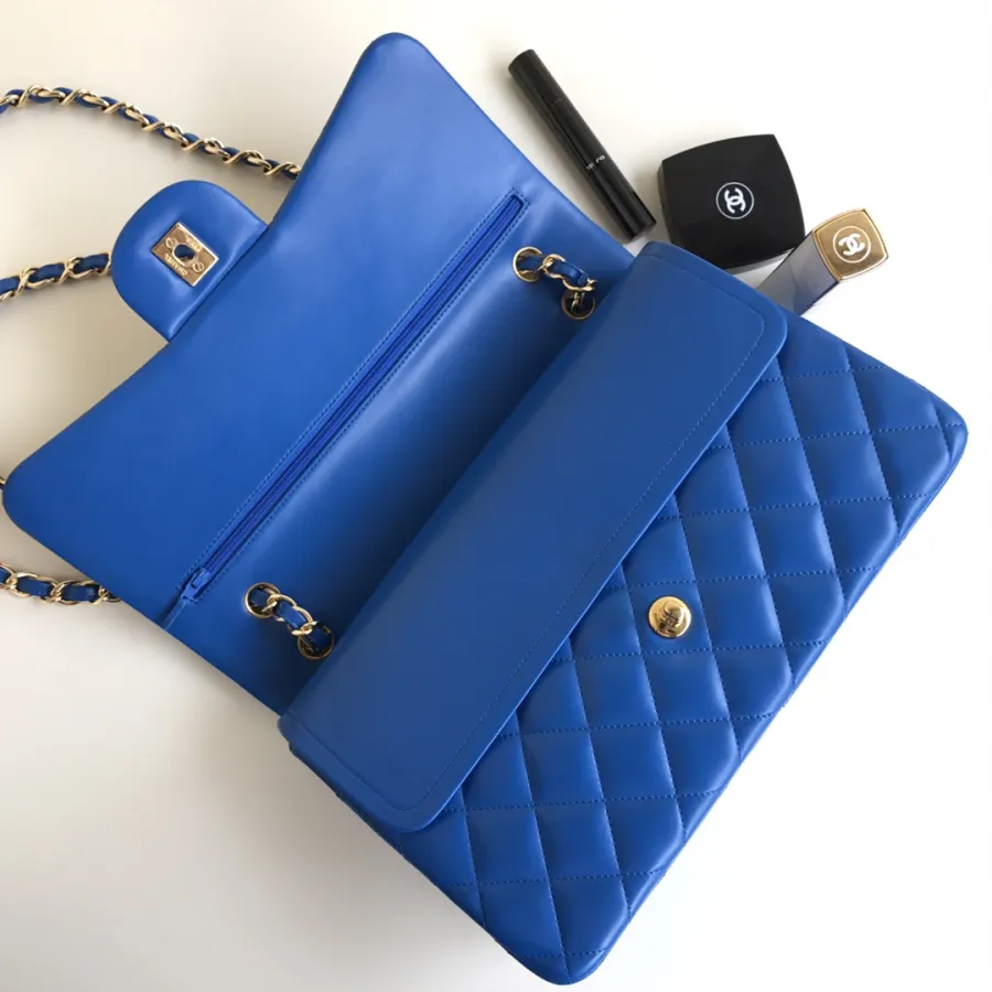 Chanel CF  Blue / Navy Blue Quilted Lambskin Leather Crossbody Bags