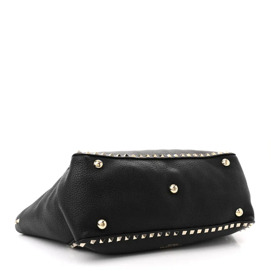 Valentino Garavani Medium Rockstud Tote Black Pebbled Calfskin Leather Gold Hardware