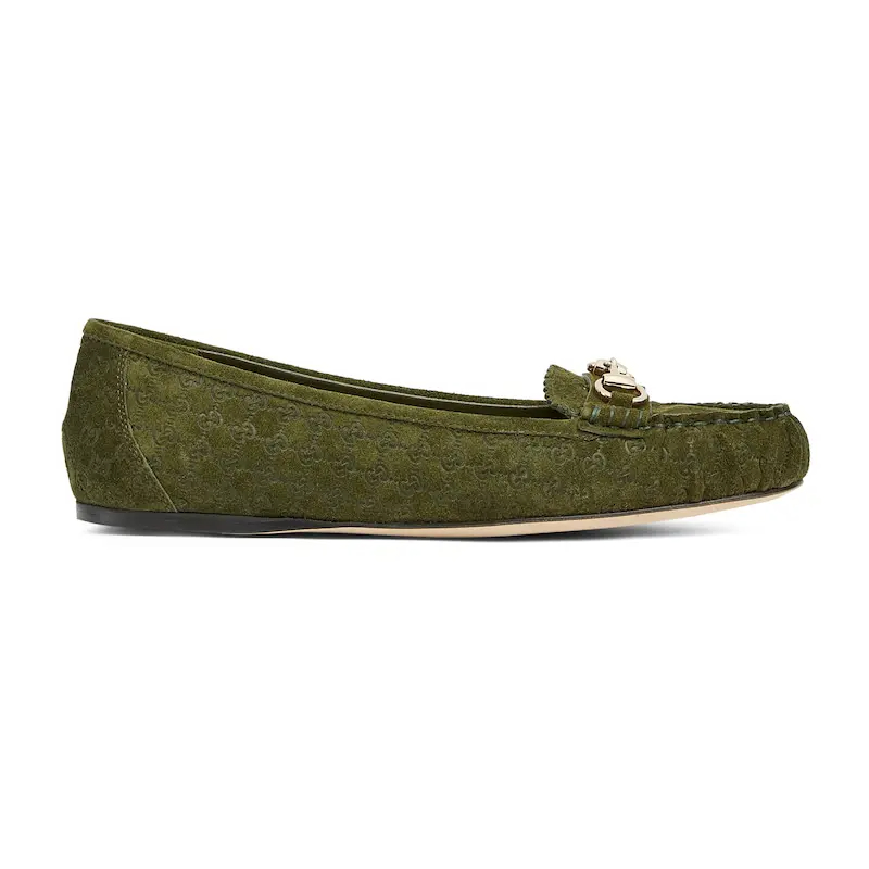 Gucci sapatos casuais de bico redondo verde Sapatos Baixos