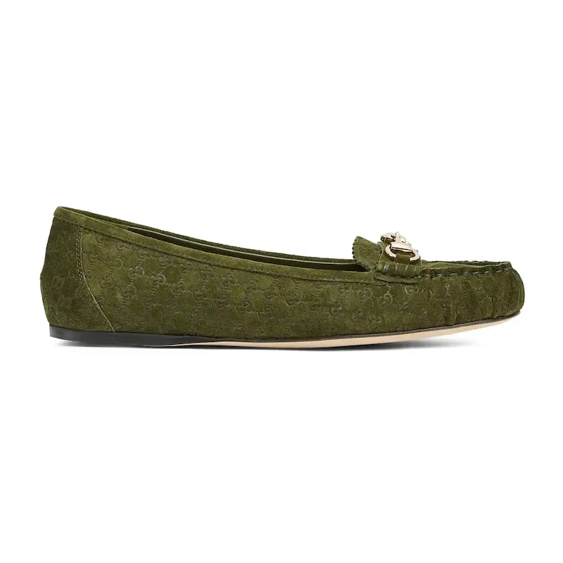 Gucci green round - toed casual shoes Flat Shoes