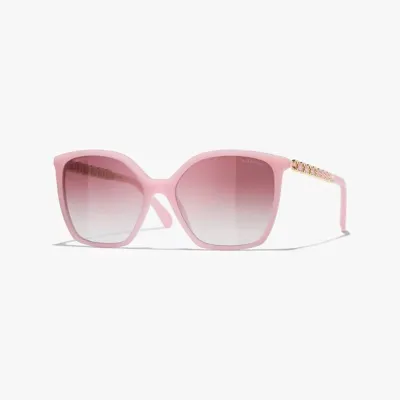 CHANEL square frame glasses pink color size 57-17-140