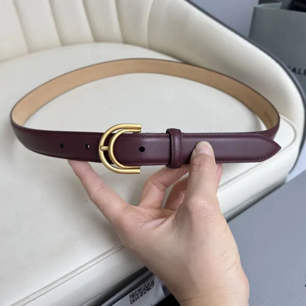 Balenciaga Women's Rodeo Belt In Burgundy/Black Smooth Calfskin With Gold/Silver Hardware 25mm - Image 3