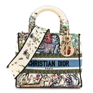 Dior Medium D-Constellation Lady D-Lite Latte Multicolor Embroidered Canvas Gold Hardware