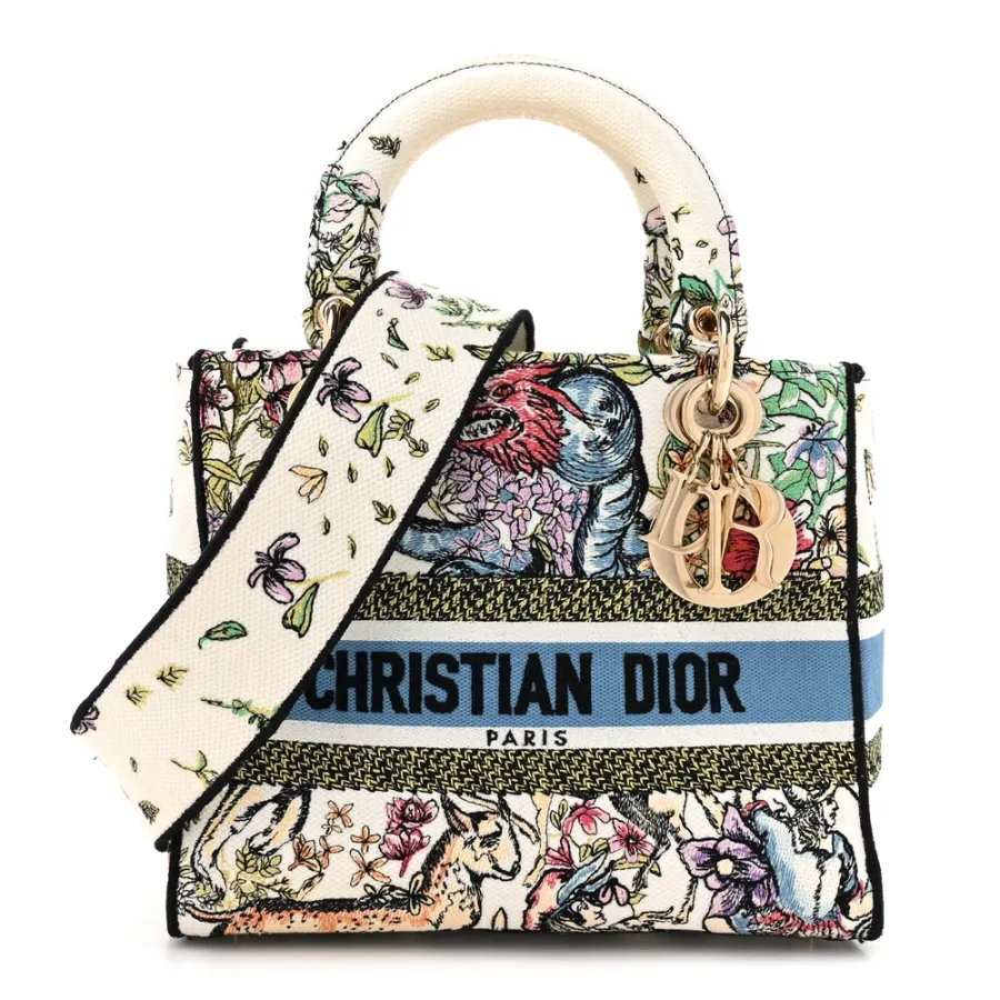 Dior Medium D-Constellation Lady D-Lite Latte Multicolor Embroidered Canvas Gold Hardware