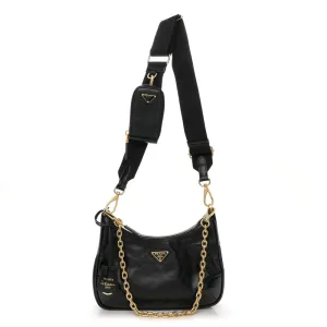 Prada Medium Re-Edition 2005 Shoulder Bag Black Patent Naplak Leather Gold Hardware