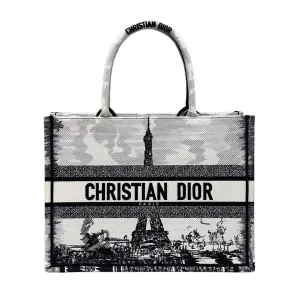 Dior Medium Dior Book Tote White and Black Paris Embroidery