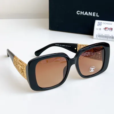 CHANEL square frame glasses black gold color size 54-20-140