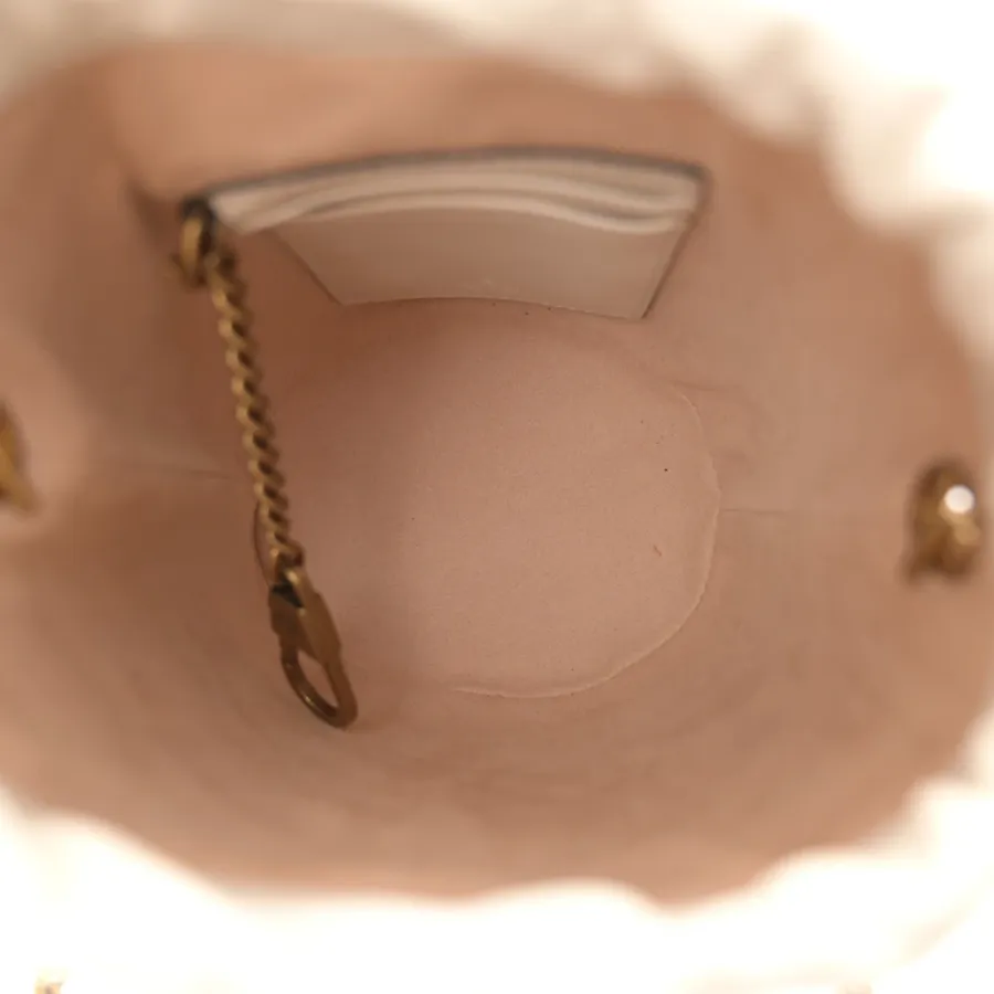 Gucci Mini GG Marmont 2.0 Bucket Bag White Calfskin Matelassé Leather Aged Gold Hardware