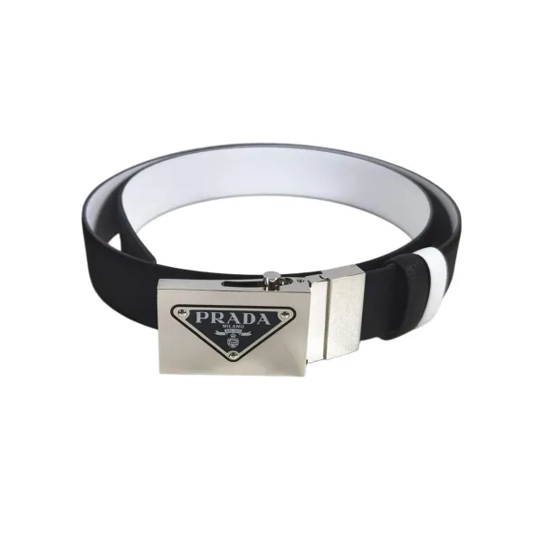 Prada Men' s Square Buckle Belt In Black/Brown/Blue/White Saffiano Calfskin With Silver Hardware 35mm - Image 3