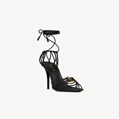 Yves Saint Laurent Black Sleek leather sandals with high heels