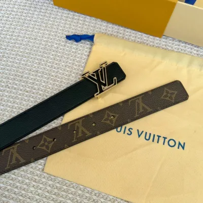 Louis Vuitton Women's Contouring Reversible Belt In Black/Red/Brown Calfskin And Monogram Canvas With Gold/Silver Hardware 30mm