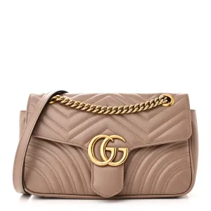 Gucci Small GG Marmont Shoulder Bag Porcelain Rose Calfskin Matelassé Leather Gold Hardware