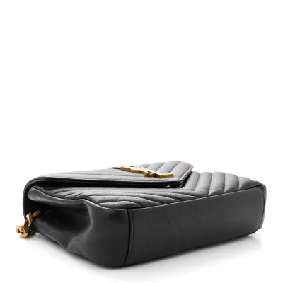 Saint Laurent Medium College Bag Black Chevron Monogram Sheepskin Matelasse Leather Gold Hardware