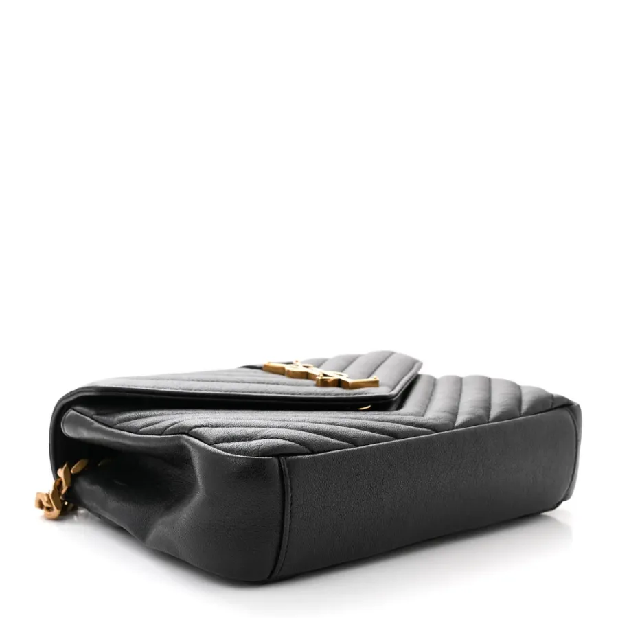 Saint Laurent Medium College Bag Black Chevron Monogram Sheepskin Matelasse Leather Gold Hardware
