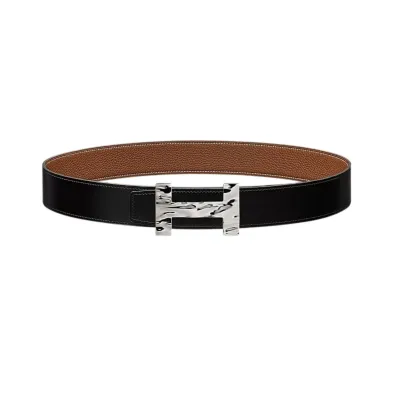 Hermès Men' s Quizee H20 Buckle Reversible Belt In Black/Brown/Blue/Coffee Smooth Calfskin With Silver Hardware 38mm