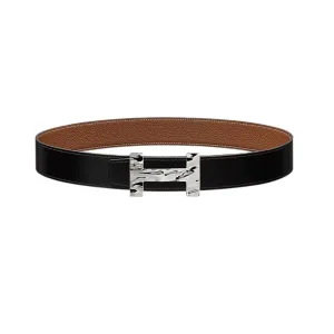 Hermès Men' s Quizee H20 Buckle Reversible Belt In Black/Brown/Blue/Coffee Smooth Calfskin With Silver Hardware 38mm
