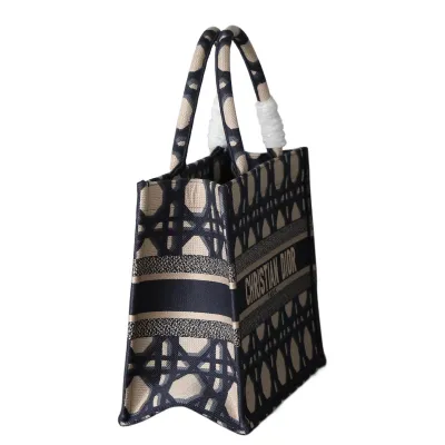 Dior Medium Dior Book Tote In Beige And Blue Macrocannage Embroidered Canvas