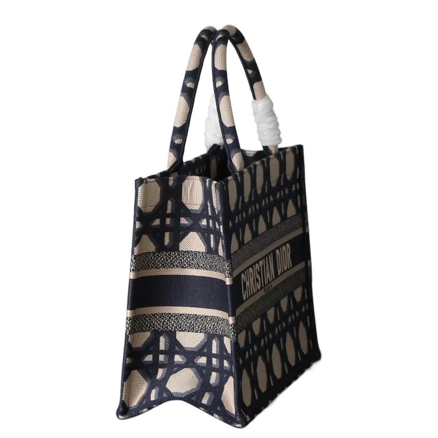 Dior Medium Dior Book Tote In Beige And Blue Macrocannage Embroidered Canvas