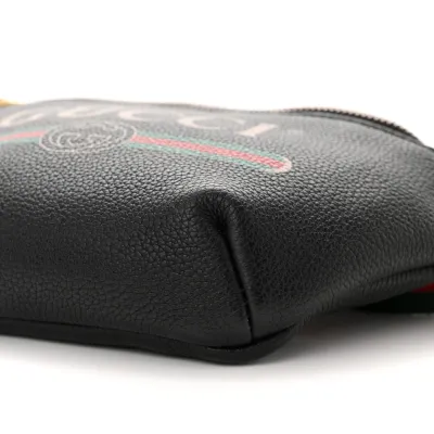 Gucci Small Logo Belt Bag Black Grained Calfskin Leather Aged Gold Hardware