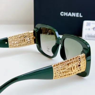CHANEL square frame glasses green gold color size 54-20-140