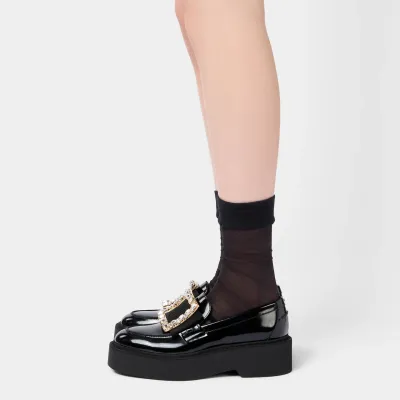 Roger Vivier Viv' Rangers Loafers In Black Patent Leather With Crystal Buckle (Heel Height 5.5cm)