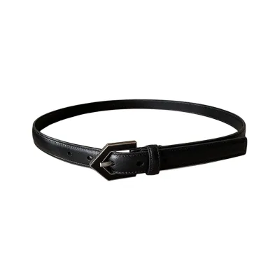 Saint Laurent Triangle Frame Buckle Thin Belt In Black/White Smooth Calfskin With Silver Hardware 20mm