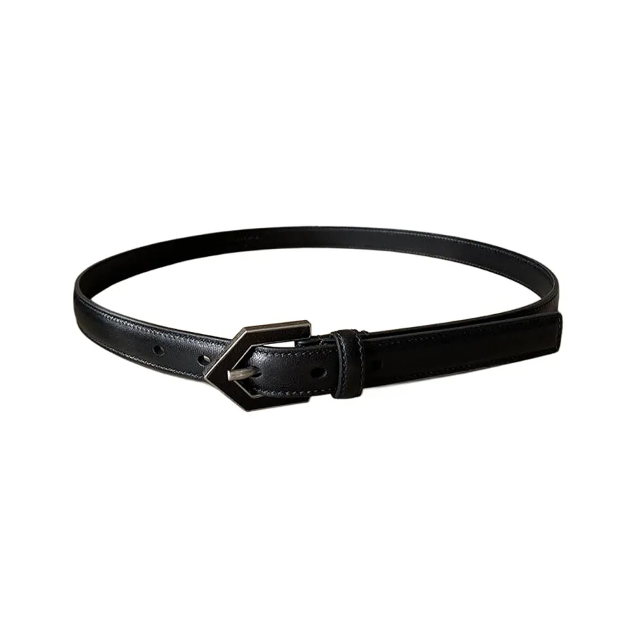 Saint Laurent Triangle Frame Buckle Thin Belt In Black/White Smooth Calfskin With Silver Hardware 20mm