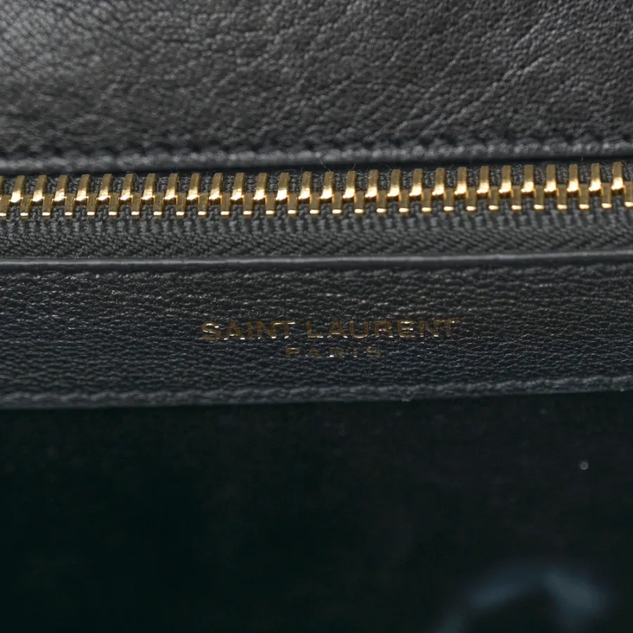 Saint Laurent Large College Satchel Black Chevron Monogram Sheepskin Matelasse Leather Aged Gold Hardware