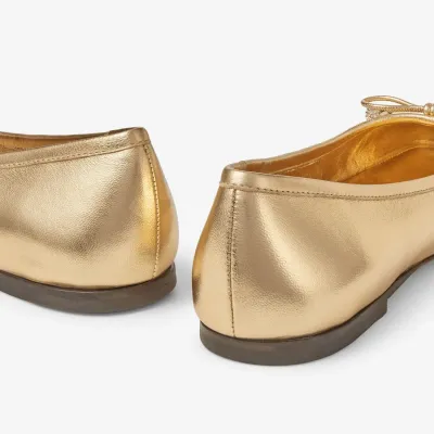 JIMMY CHOO Pearl embellish gold metallic texture Napa sheep-leather flats