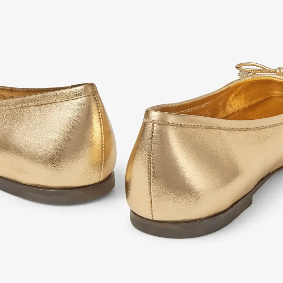 JIMMY CHOO Pearl embellish gold metallic texture Napa sheep-leather flats