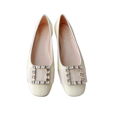 Roger Vivier Très Vivier Ballerinas Flat Shoes In White/Black/Red/Silver Patent Leather With Crystal Buckle (Heel Height 0.5cm)